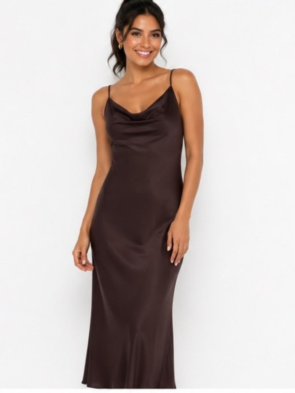 Michaelangelo Women’s Size 8 Brown Chocolate Cowl Neck Maxi Dress Formal Evening
